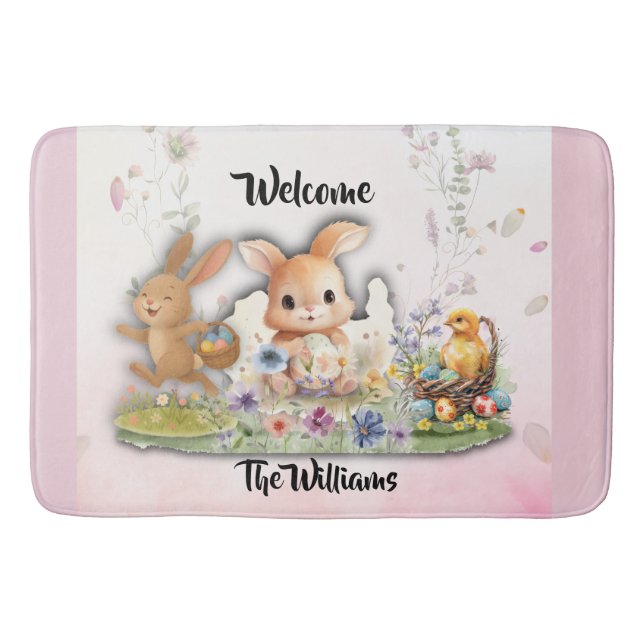 Personalized Easter Bunny Welcome Bath Mat Badrumsmatta (Framsidan)