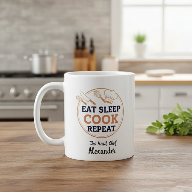 Personalized Eat Sleep Cook Repeat Head Chef Quote Kaffemugg (Skapare uppladdad)