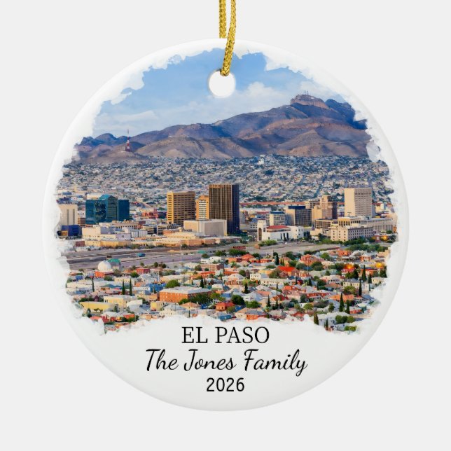 Personalized El Paso Ornament, Custom Texas Julgransprydnad Keramik (Framsidan)