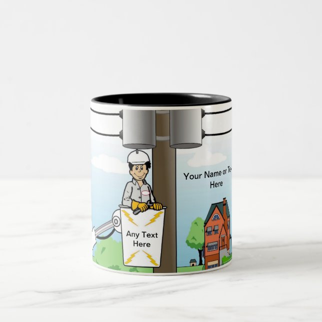 Personalized Electric Lineman - Male Cartoon Två-Tonad Mugg (Center)