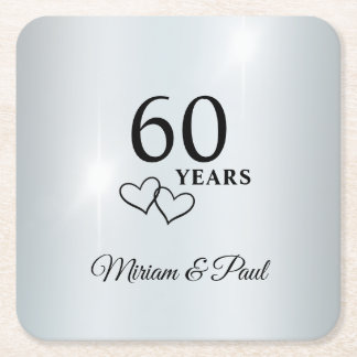 Personalized Elegant 60th Wedding Anniversary Underlägg Papper Kvadrat