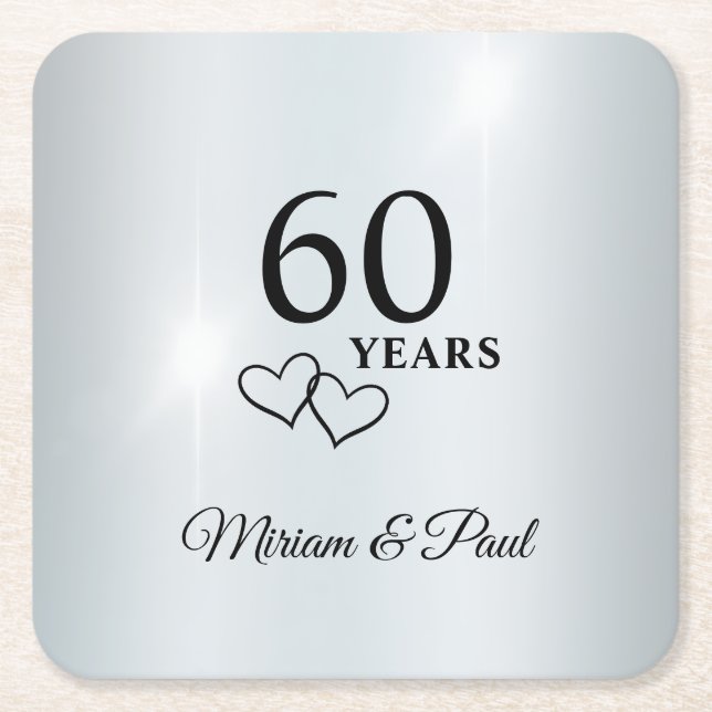 Personalized Elegant 60th Wedding Anniversary Underlägg Papper Kvadrat (Framsidan)