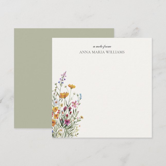 Personalized Elegant Boho Floral Note Card Anteckningskort (Fram/baksida)