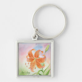 Personalized Elegant Botanical Tiger Lily Fyrkantig Silverfärgad Nyckelring