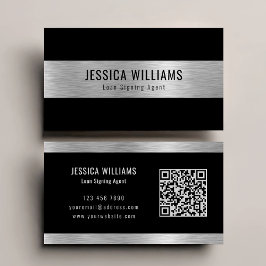Personalized Elegant Brushed Silver Black QR Code Visitkort