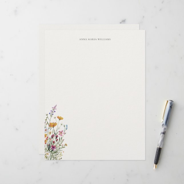  Personalized Elegant Chic Floral Letterhead Brevhuvud (Fram/Back In Situ)