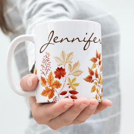 Personalized Elegant Fall Floral Embroidered Kaffemugg