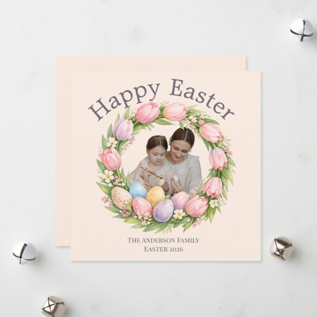 Personalized Elegant Floral Easter  Julkort (Fram/Back In Situ)