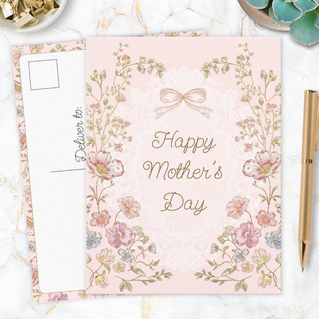 Personalized Elegant Floral Happy Mother’s Day Vykort (In situ)