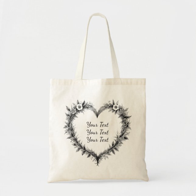 Personalized Elegant Floral Heart Tote Tygkasse (Framsidan)