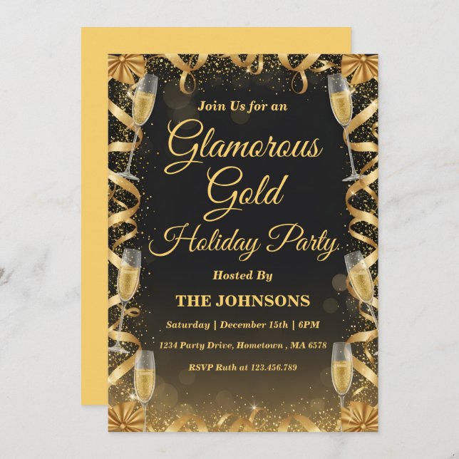 Personalized Elegant Gold Christmas Party Inbjudningar (Fram/baksida)