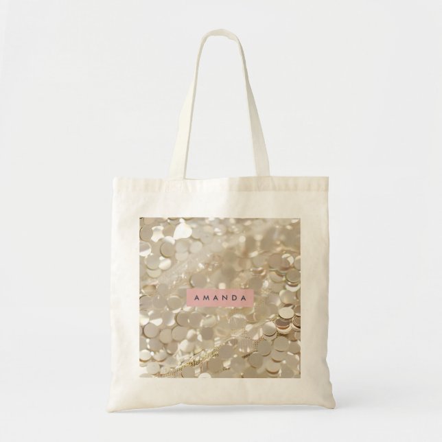 Personalized Elegant Gold Sequin Glam Tygkasse (Framsidan)