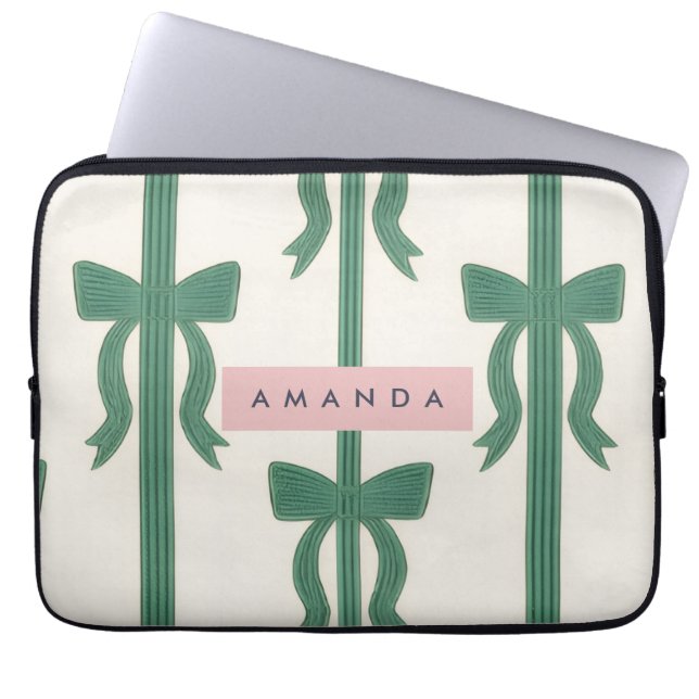Personalized Elegant Green Bow Ribbon  Laptop Fodral (Framsidan)