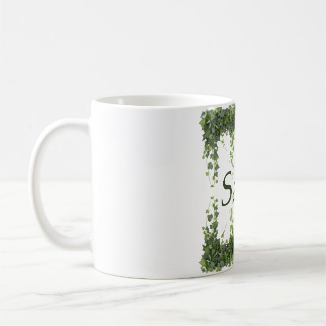 Personalized Elegant Green Ivy Botanical Frame Cus Kaffemugg (Vänster)