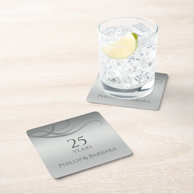 Personalized elegant modern 25th anniversary party underlägg papper kvadrat (Insitu)