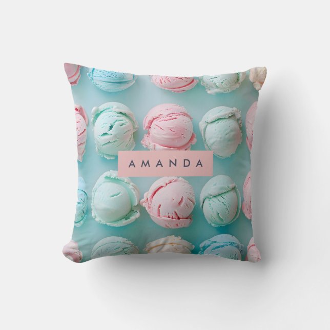Personalized Elegant Pastel Stripe Ice Cream  Kudde (Framsida)