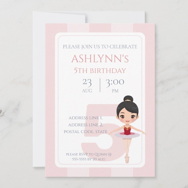 Personalized Elegant Pink Ballerina Birthday Inbjudningar (Framsida)