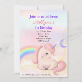 Personalized Elegant Pink Watercolour Unicorn Inbjudningar
