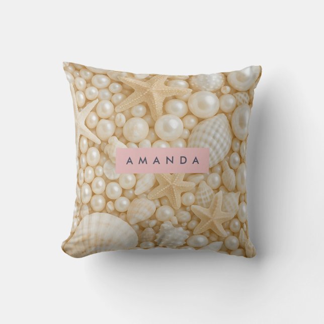 Personalized Elegant Seashell and Pearl Kudde (Framsida)