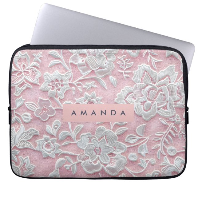 Personalized Elegant Soft Blush Lace Flower Laptop Fodral (Framsidan)