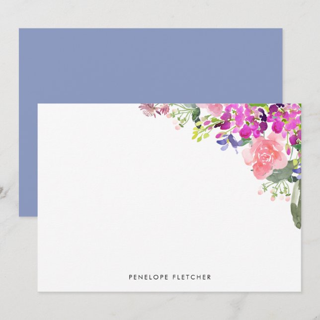 Personalized Elegant Watercolor Floral  Anteckningskort (Fram/baksida)