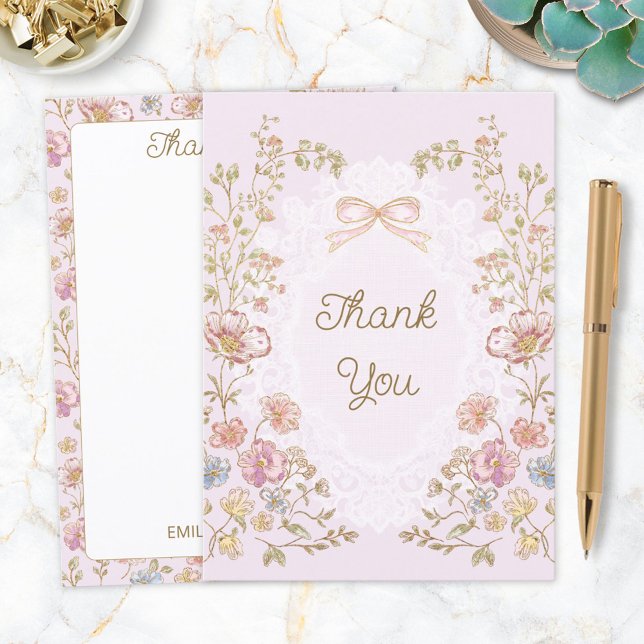 Personalized Elegant Watercolor Flower Floral Tack Kort (Front and Back)