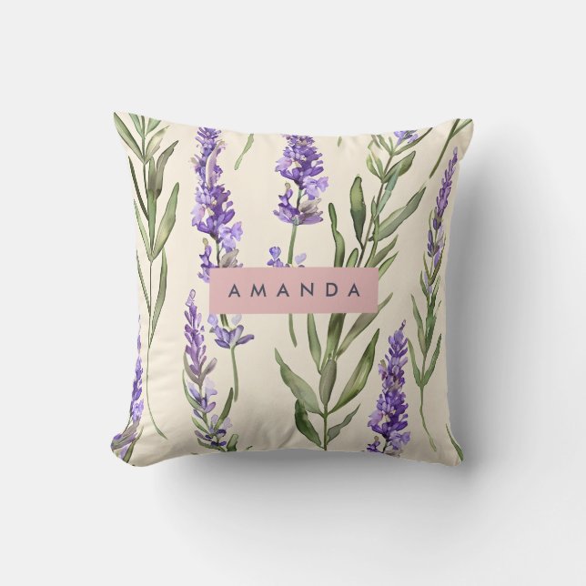 Personalized Elegant Watercolor Lavender  Kudde (Framsida)