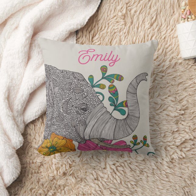 Personalized Elephant Name Throw Pillow Kudde (Filt)