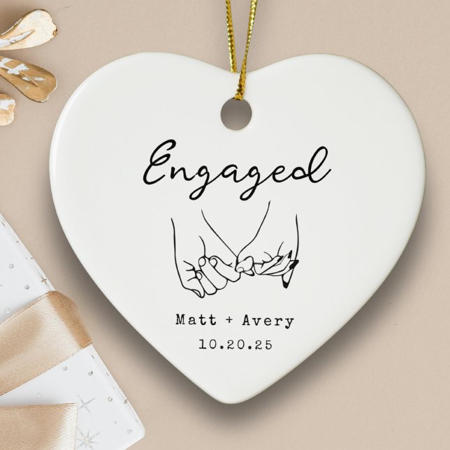 Personalized Engaged Line Art Custom Names Date Julgransprydnad Keramik (Personalized Engaged Ornament Custom Couple Names & Proposal Wedding Date Minimalist Line Art Gift)