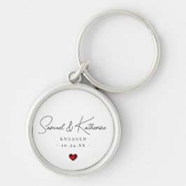 Personalized Engagement Date White Heart Script Rund Silverfärgad Nyckelring