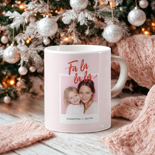 Personalized Fa La La La Pink Christmas Photo Kaffemugg (Skapare uppladdad)