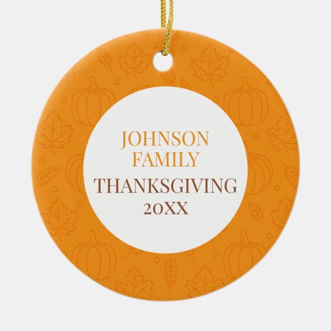 Personalized Fall Family Pumpkin Leaf Pattern Julgransprydnad Keramik (Framsidan)