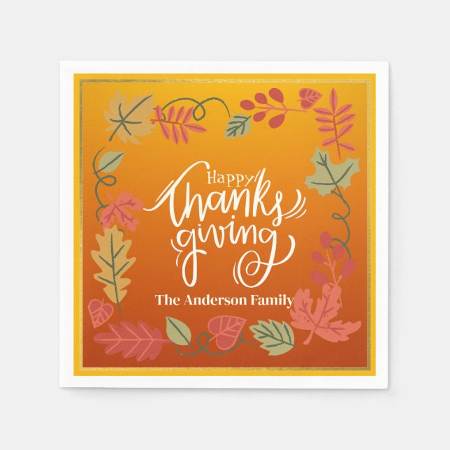 Personalized Fall Party Table Decor Thanksgiving Pappersservett (Framsidan)