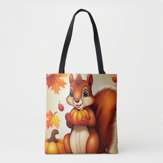 Personalized Fall Squirrel Tote Bag Tygkasse (Framsida)