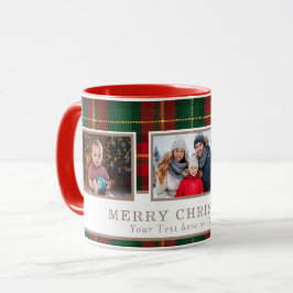 Personalized Family 3 Photo Plaid Christmas  Mugg