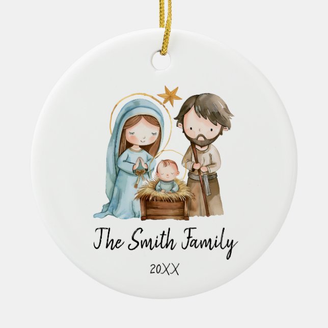 Personalized Family Christmas Joseph Mary Jesus Julgransprydnad Keramik (Framsidan)