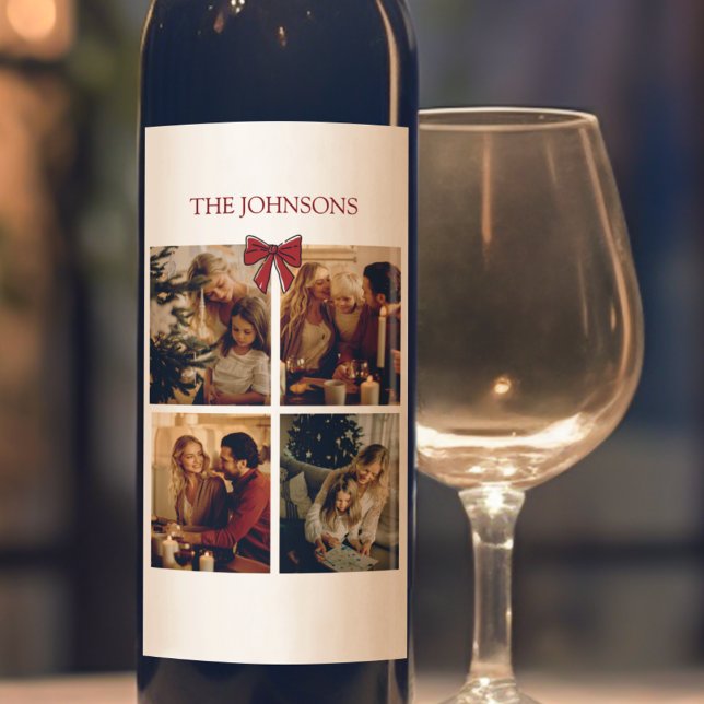 Personalized Family Christmas Photos Wine Label Vinflaska Etikett (Skapare uppladdad)