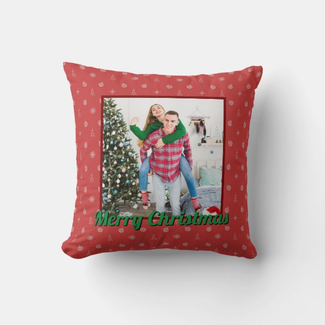 Personalized Family Christmas Stylish Photo Kudde (Framsida)