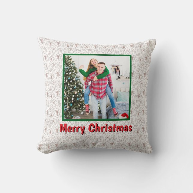 Personalized Family Christmas Stylish Photo Kudde (Framsida)