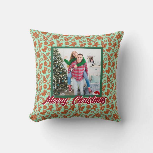 Personalized Family Christmas Stylish Photo Kudde (Framsida)