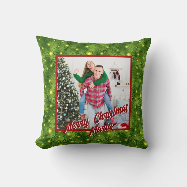 Personalized Family Christmas Stylish Photo Kudde (Framsida)
