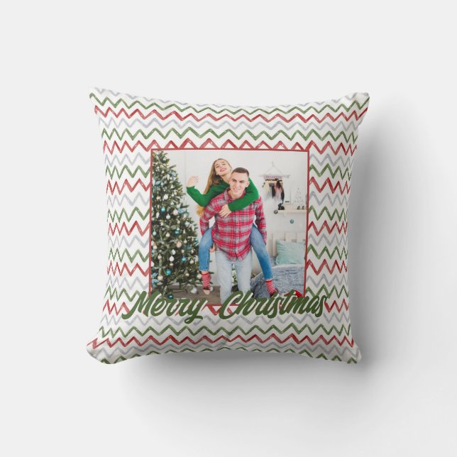 Personalized Family Christmas Stylish Photo Kudde (Framsida)