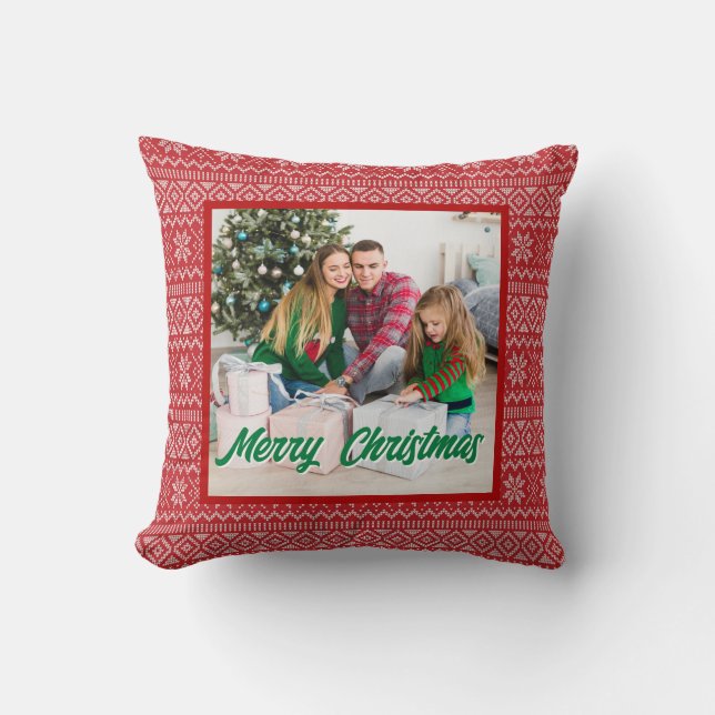 Personalized Family Christmas Stylish Photo Kudde (Framsida)
