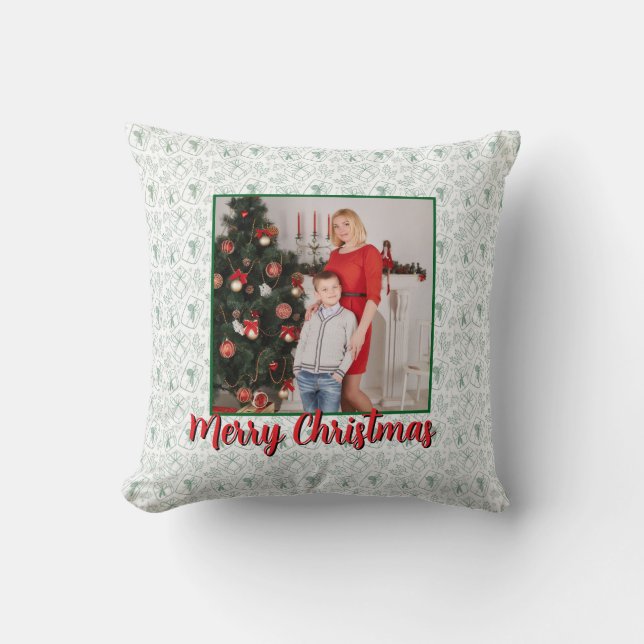 Personalized Family Christmas Stylish Photo Kudde (Framsida)