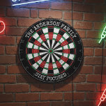 Personalized Family Dartboard Stay Focused Wall  Darttavla<br><div class="desc">This personalized family dartboard wall art features a bold and sporty design with the inspiring message “Stay Focused.” Customize it with your family name to create a unique decoration for game rooms, man caves, or home entertainment spaces. Perfect as a housewarming gift, family gift, or motivational décor for dart lovers...</div>