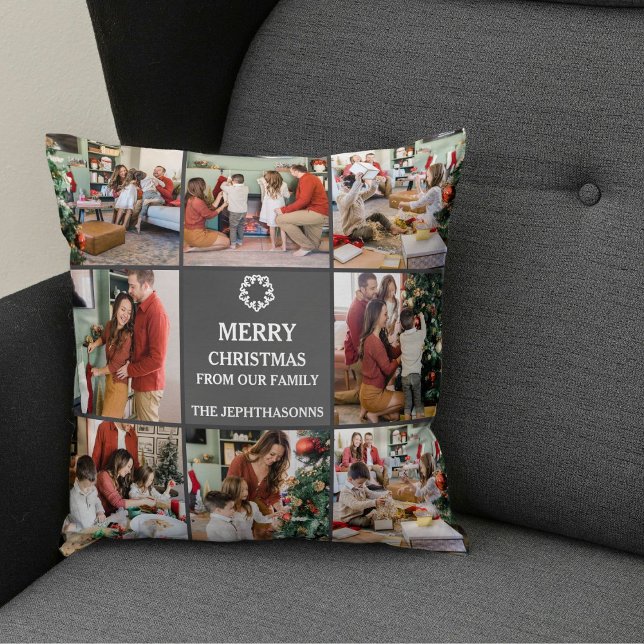 Personalized Family Merry Christmas Photo Collage Kudde (Skapare uppladdad)