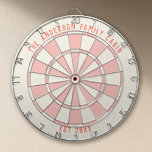 Personalized Family Name Custom Pink Game Room  Darttavla<br><div class="desc">Add a pop of personality to your game room with this personalized pink coral dartboard, customized with your family name and established year. The warm coral-pink palette brings a playful, modern twist to a classic dartboard design—perfect for lake houses, beach homes, Palm Springs–inspired spaces, and stylish game rooms. Both functional...</div>