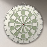 Personalized Family Name Custom Sage Game Room  Darttavla<br><div class="desc">Elevate your game room with this personalized sage green dartboard, customized with your family name and established year. The soft, earthy sage palette gives this classic dartboard a calm, modern-rustic feel—perfect for cabins, mountain homes, lake houses, and thoughtfully styled man caves. Designed to be both functional and decorative, it’s a...</div>