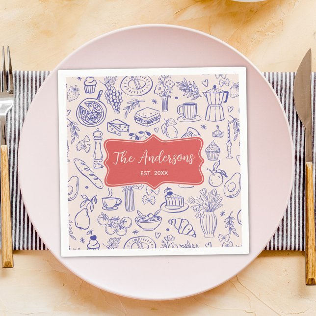 Personalized Family Name Cute Hand Drawn Food Pappersservett (In situ)