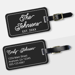 Personalized Family Name in Elegant Script Black Bagagebricka